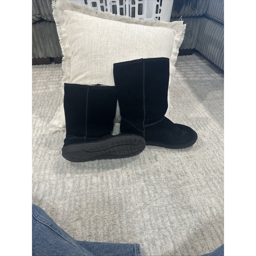 Vepose‎ Black Suede Feel Tall Fur Lined Snow Boots Size 8 Y2K Chic